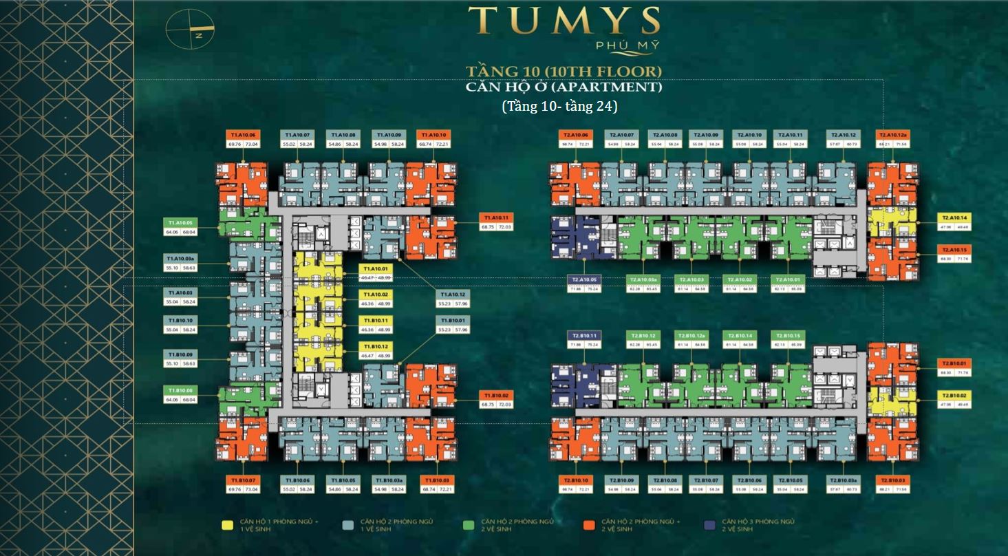 Mặt bằng tầng 10 - 24 Dự Án Căn Hộ Tumys Homes Phú Mỹ